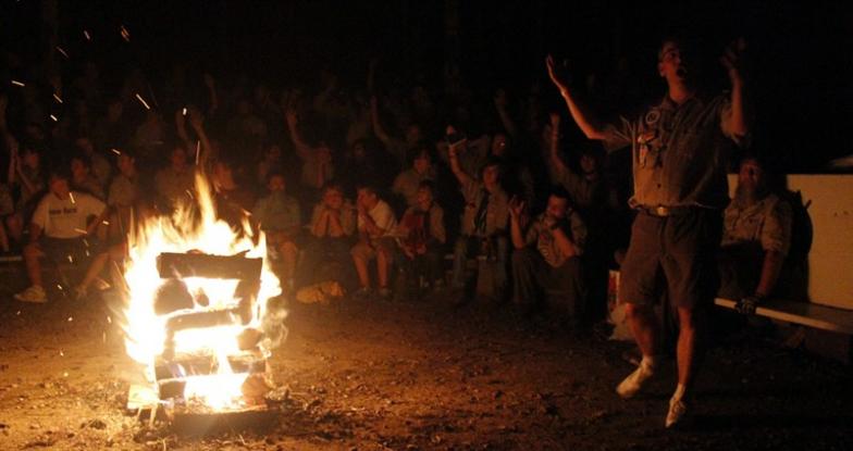 A Cub Scout campfire