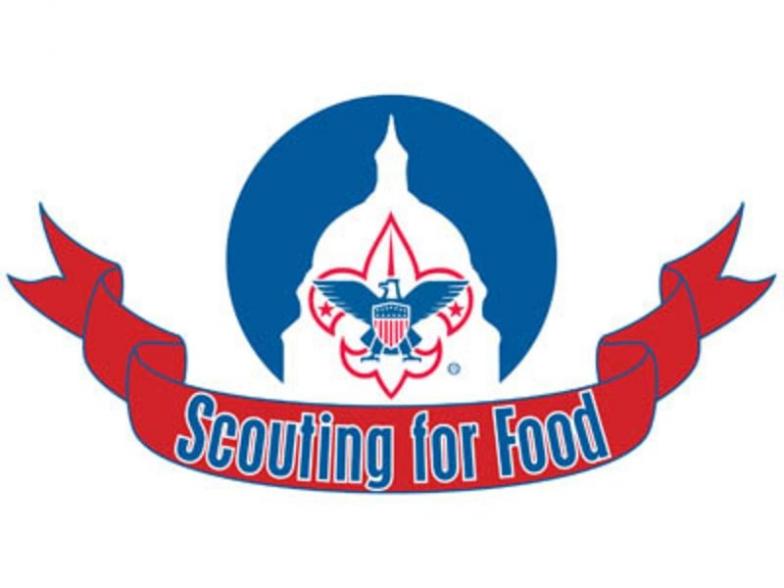 The logo of the BSA National Capital Area Council above a banner with the words Scouting for Food